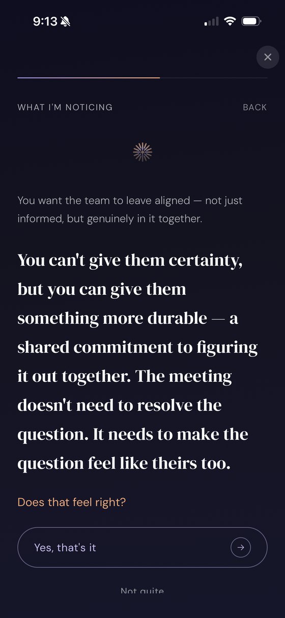 momentLeader observation screen: you can give the team a shared commitment to figuring it out together